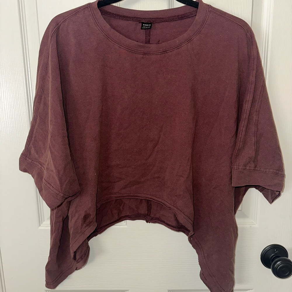 SHEIN Burgundy Oversized Dolman Sleeve T-Shirt